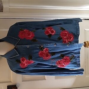 Vintage Tamtrums XL denim red rose accents
